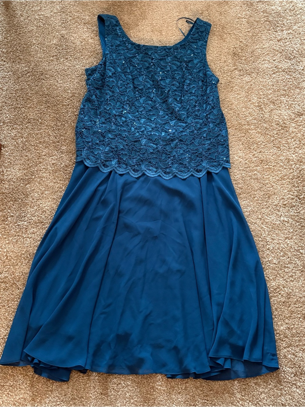 Teal Lace Overlay Sleeveless A-Line Dress